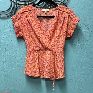 Monteau Pink Floral Wrap Blouse
